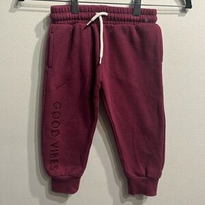 Toddler Cotton On maroon “Good Vibes” sweatpants. Size 3.